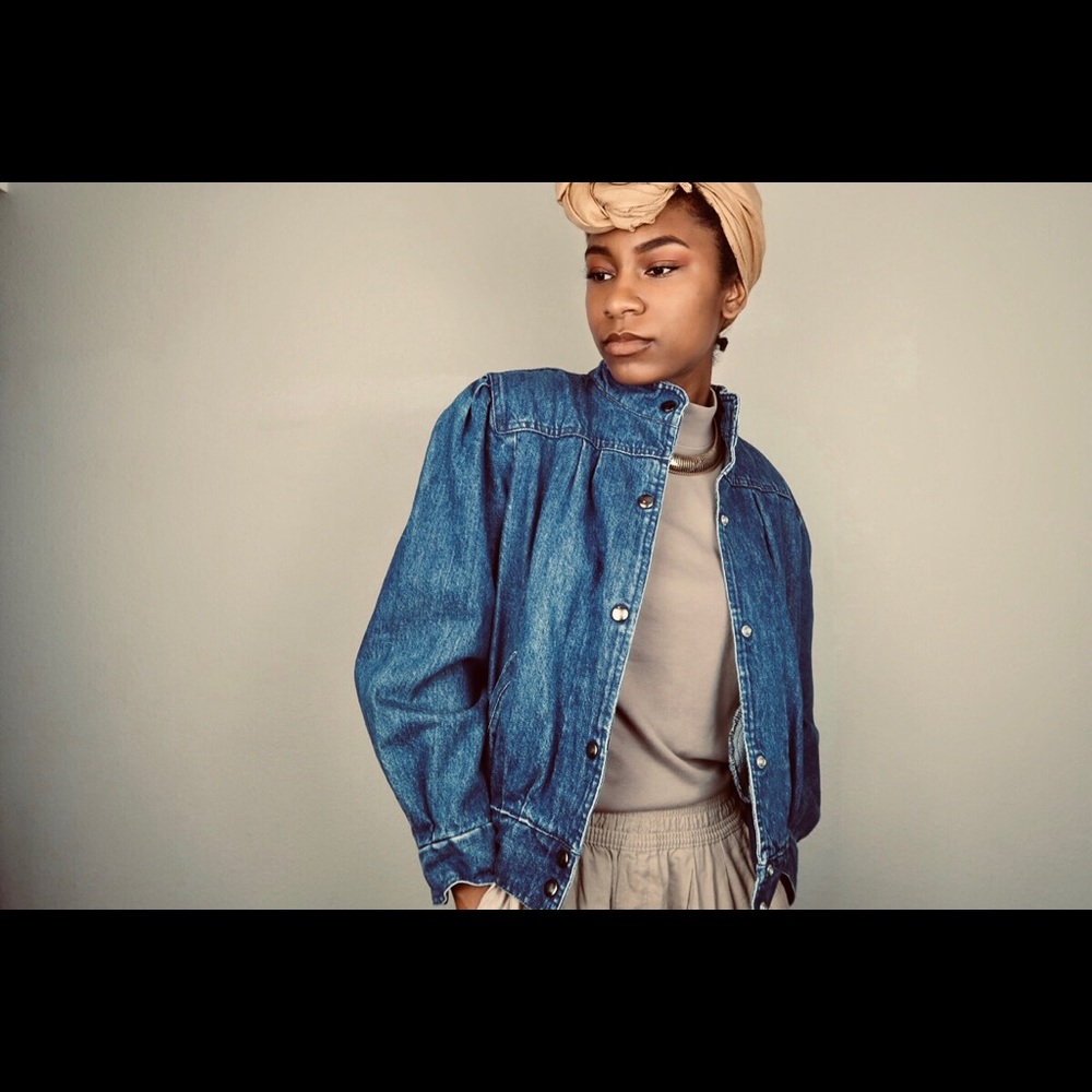 Vintage high neck turtle neck denim jacket medium